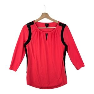 New Worthington Long Sleeve Lace Detail‎ Blouse size Small Orange/Black